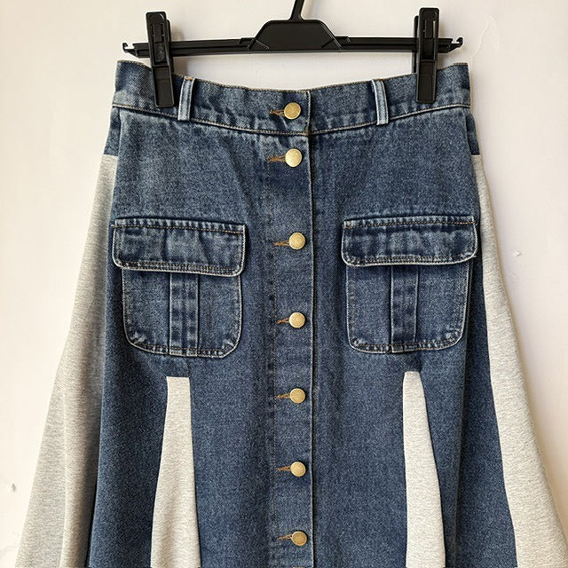 バイカラー異素材切替 ジャージ×デニムスカート BPS-26171 [Bell Pony]