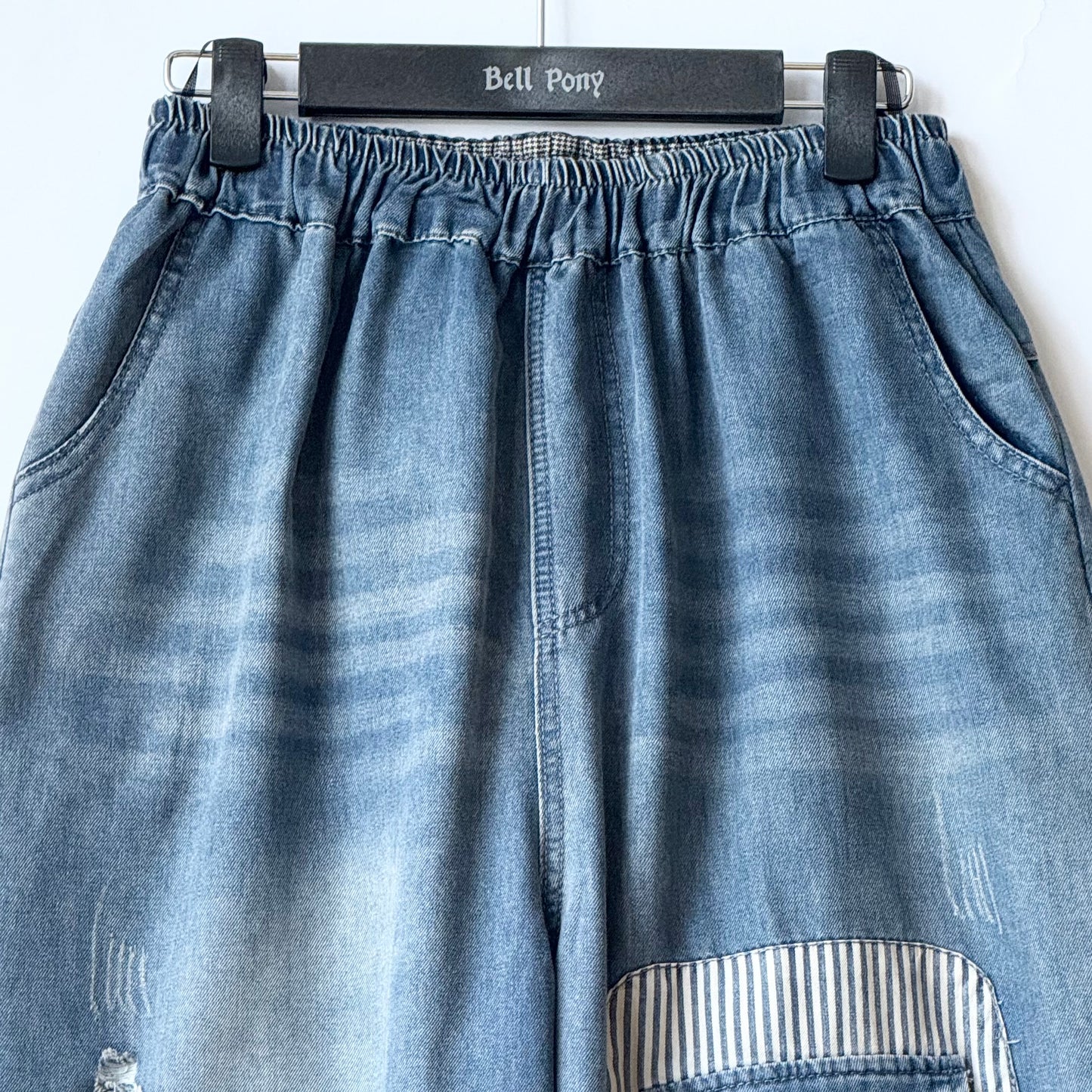 パッチワーク デニムパンツ ダメージ加工 ロング丈 BPS-25490  [Bell Pony]