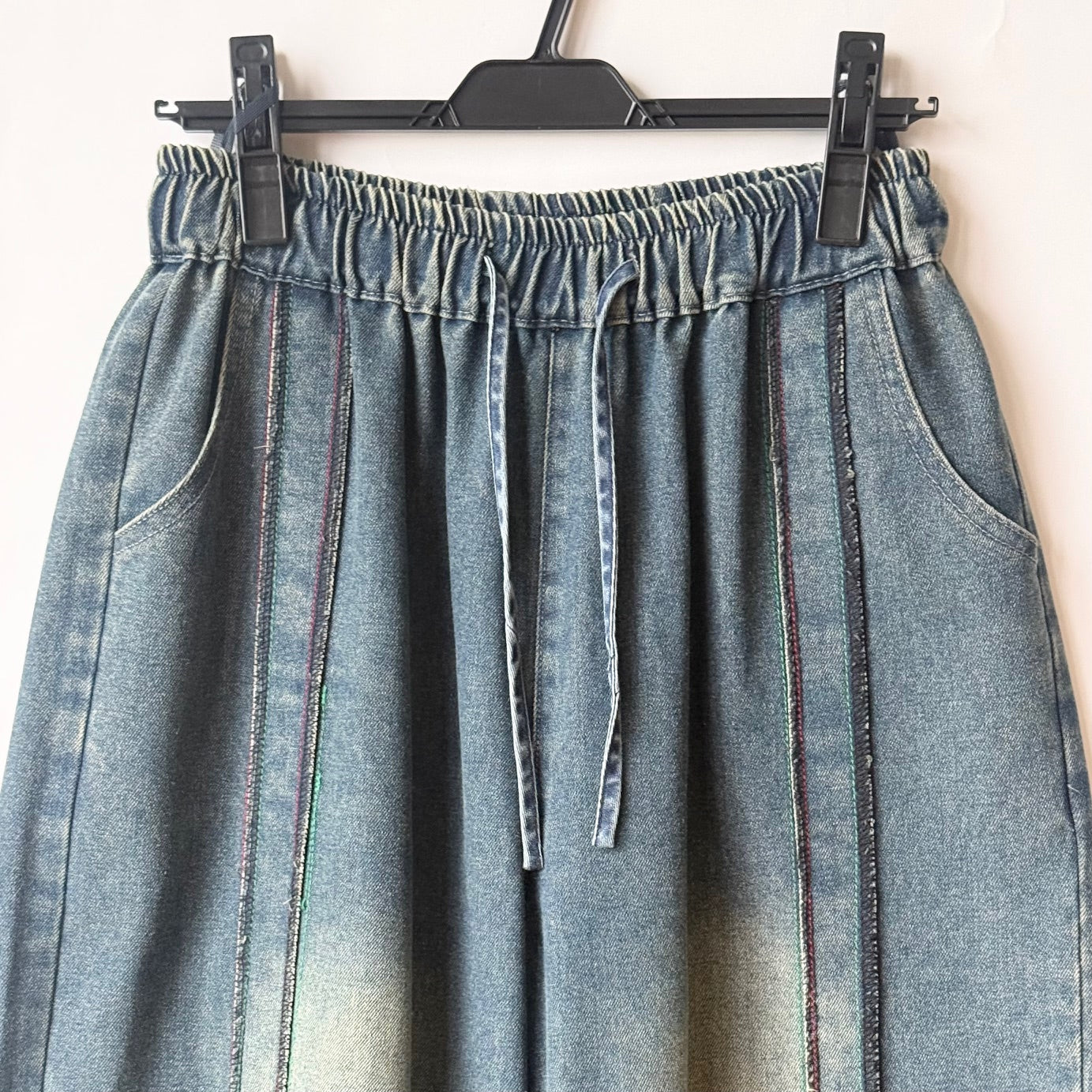 飾りステッチ刺繍 デニムワイドパンツ BPA-25303 [Bell Pony]