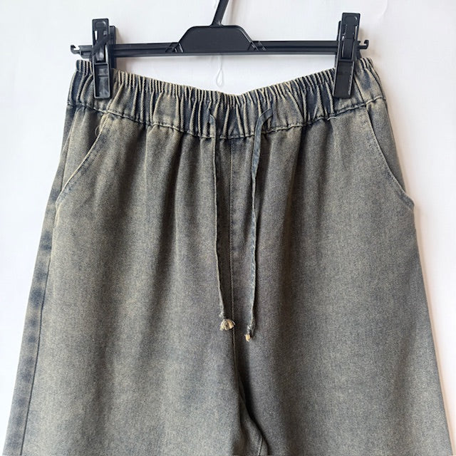 裾フリンジ切り替え デニムワイドパンツ BPA-25304 [Bell Pony]