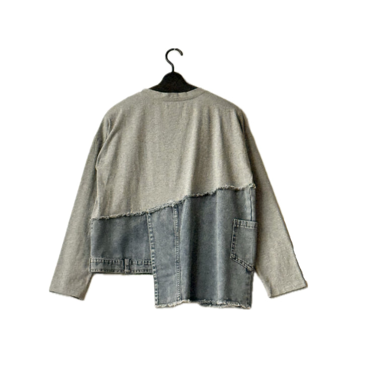 アシンメトリー デニム切替 ロングTシャツ BPA-25265 [Bell Pony]