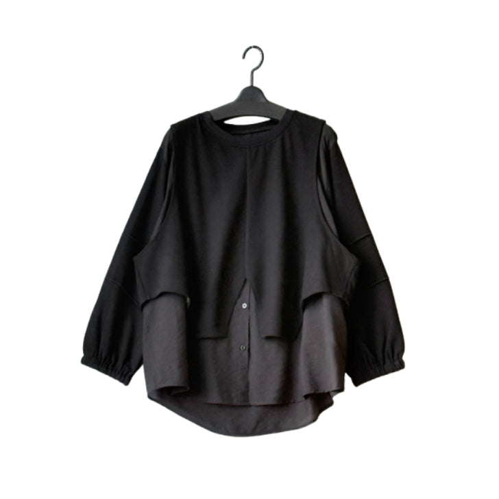 レイヤード風 異素材ドッキング ロングTシャツ BPW-25550 [Bell Pony]