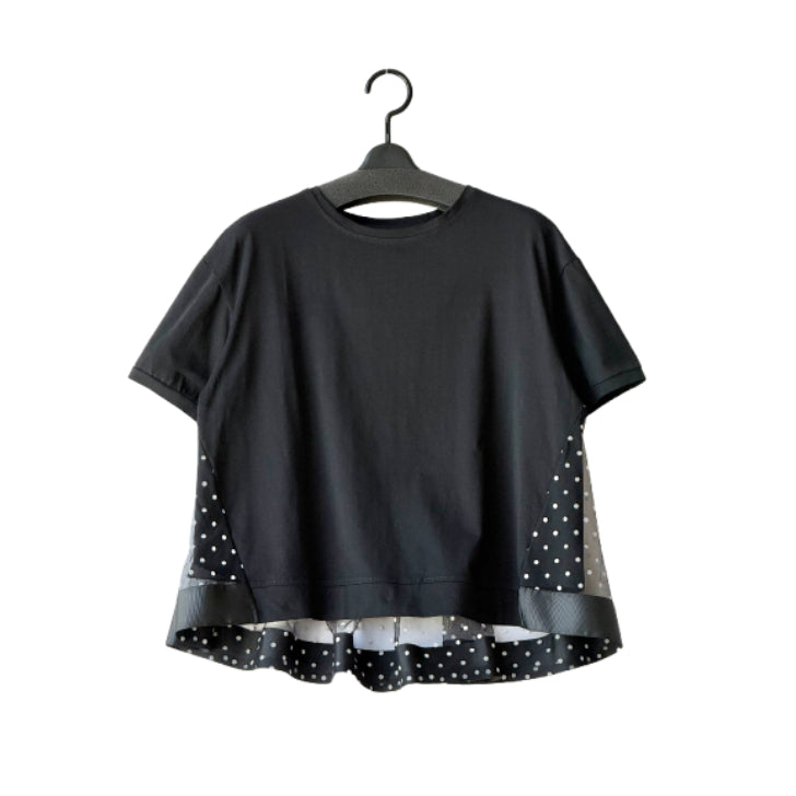 バックチュール ドット柄 フレアデザインTシャツ BPS-26644 [Bell Pony]