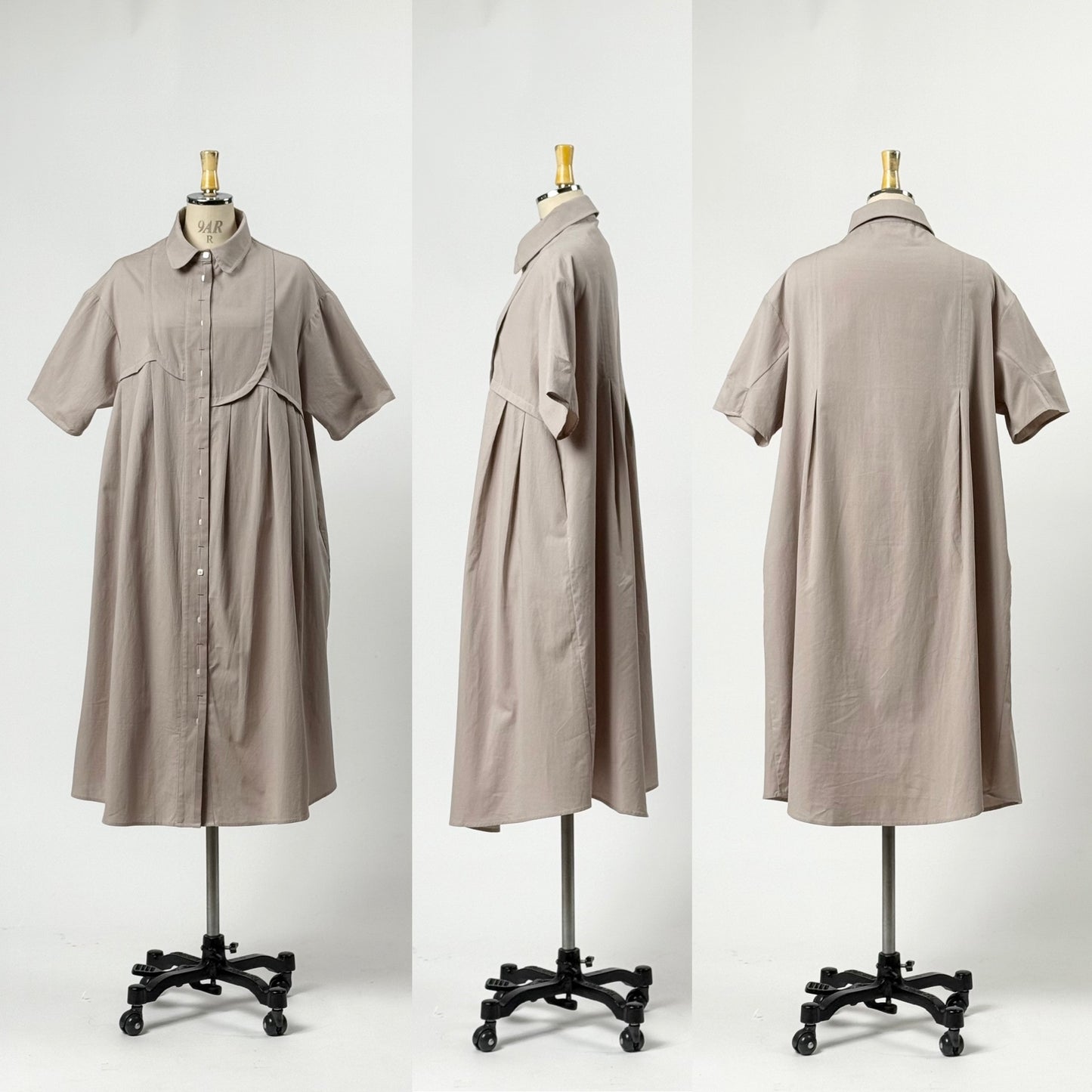 アシンメトリー切替デザイン シャツワンピース ロングシャツ 半袖 BP-250503SC [Bell Pony]