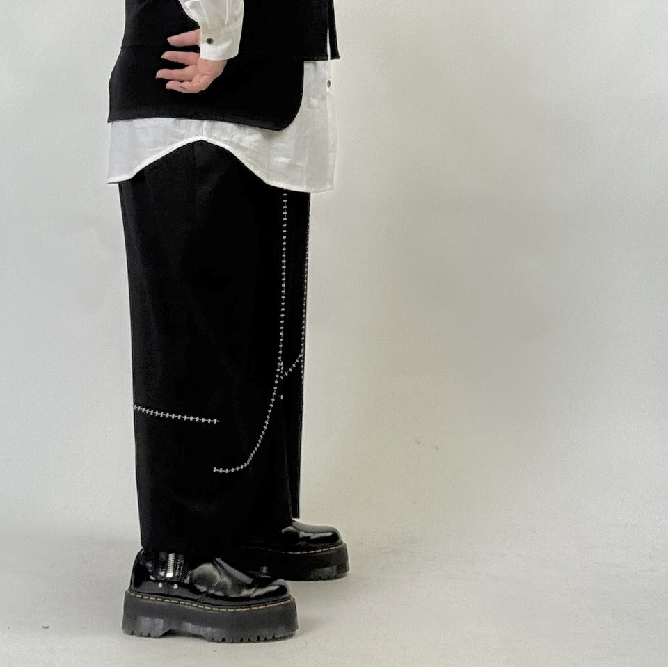 ブランケット風 配色ステッチ ワイドパンツ BPW-25671 [Bell Pony]