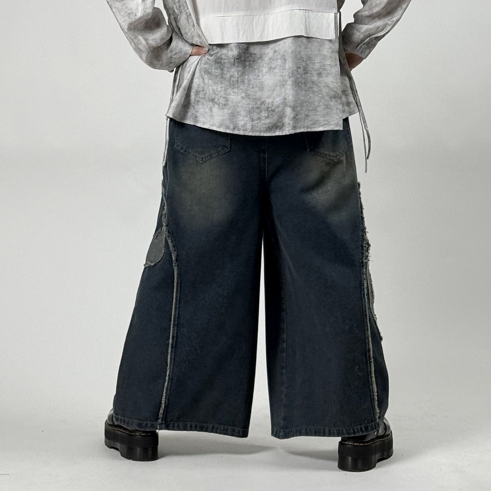 アップリケ刺繍 デニムワイドパンツ BPS-26147 [Bell Pony]