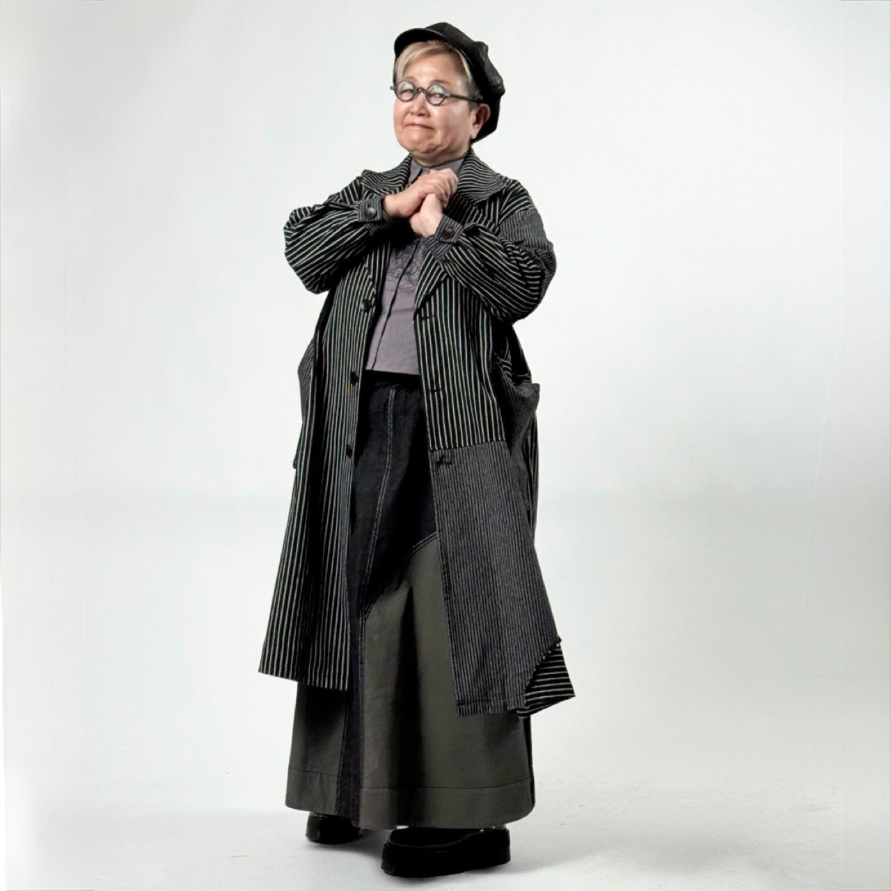 アシンメトリー 異素材切り替え ストライプ デニムコート BPS-26072 [Bell Pony]