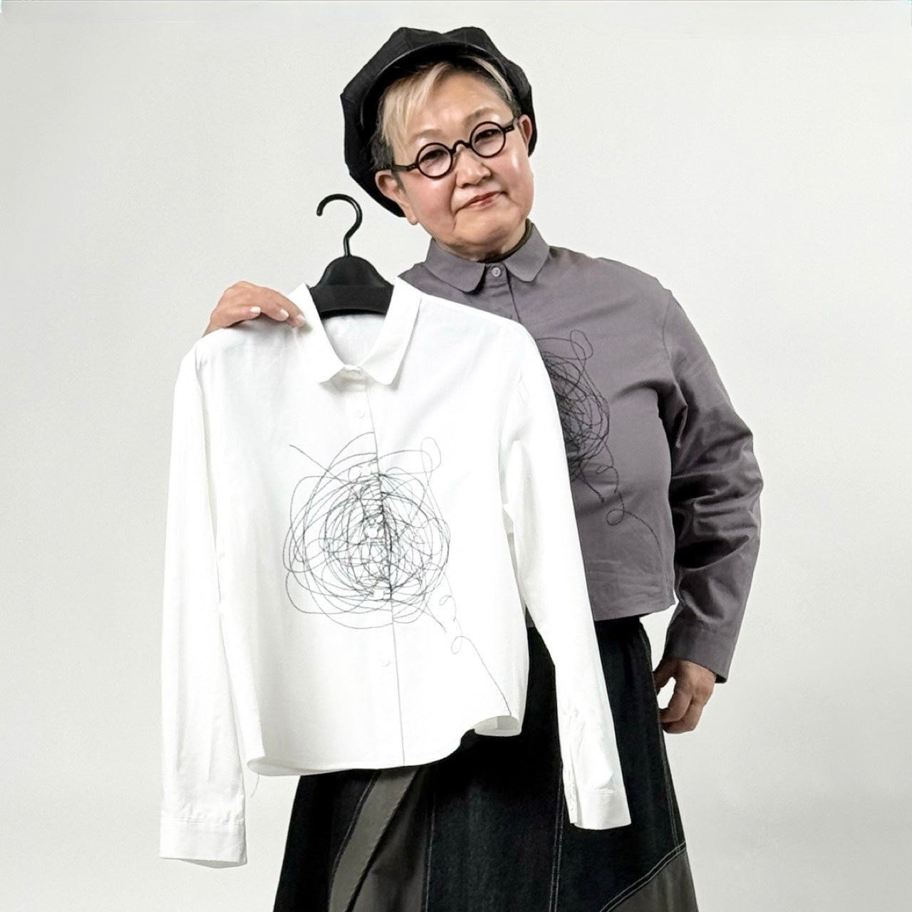 ステッチ刺繍 アートデザイン コットンシャツ BPS-26048 [Bell Pony]