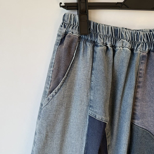 ランダム切り替え パッチワーク デニムワイドパンツ BPS-26230 [Bell Pony]