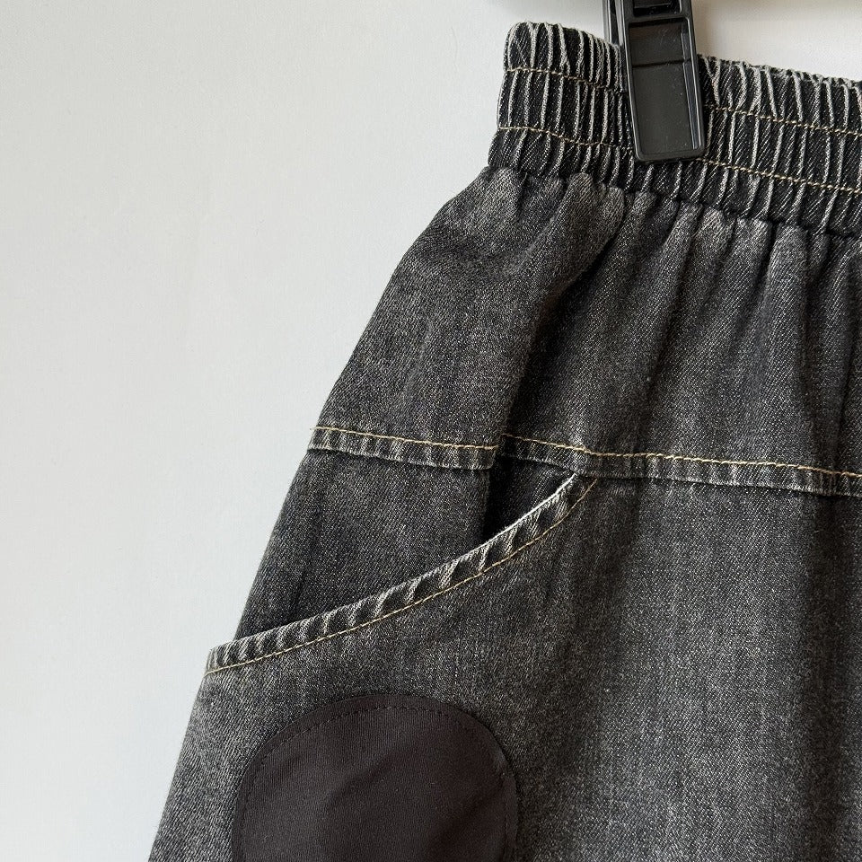 ドット柄 アップリケ デザイン ブラックデニム コクーンパンツ BPS-26060 [Bell Pony]