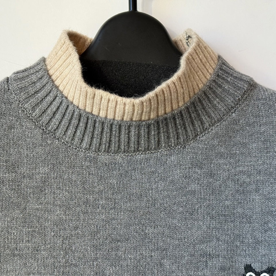 猫刺繍 配色2枚重ねハイネック ニットセーター BPW-25646  [Bell Pony]