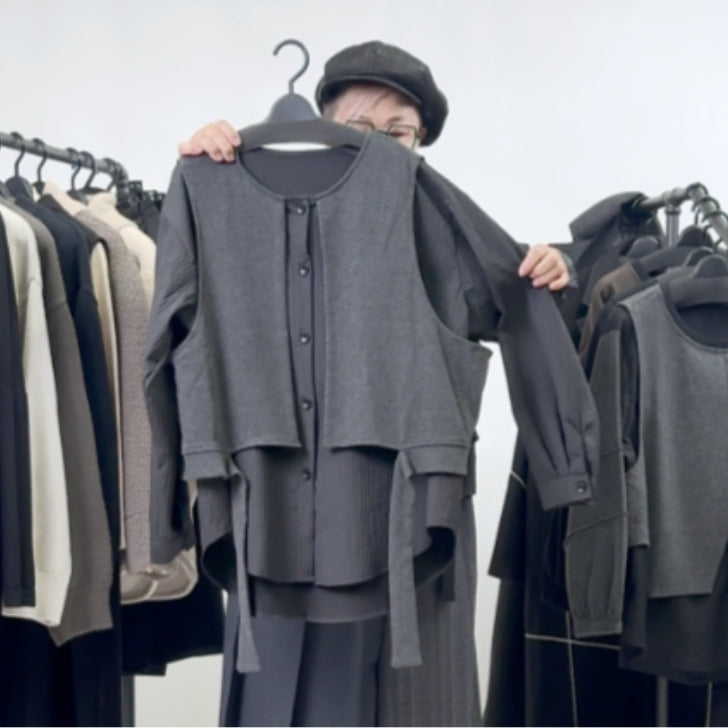 レイヤード風 異素材ドッキングシャツ BPW-25548 [Bell Pony]