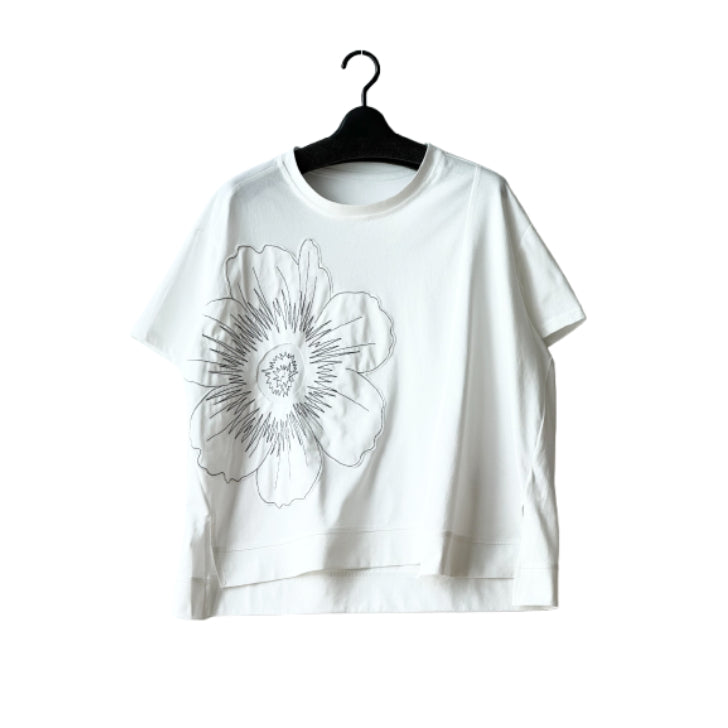 フラワーステッチ アシンメトリー Tシャツ BPS-26676 [Bell Pony]
