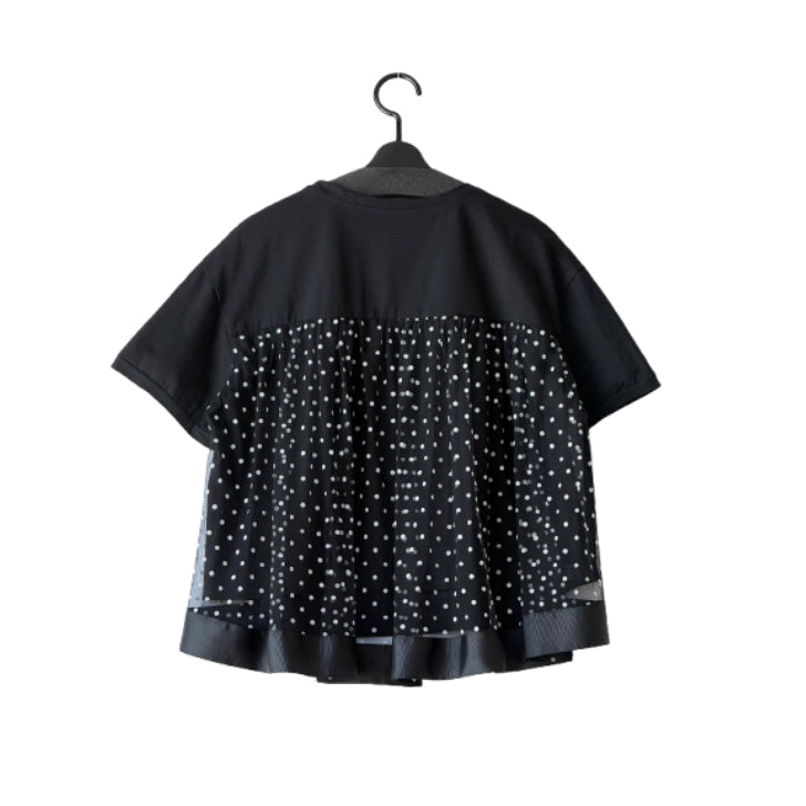 バックチュール ドット柄 フレアデザインTシャツ BPS-26644 [Bell Pony]