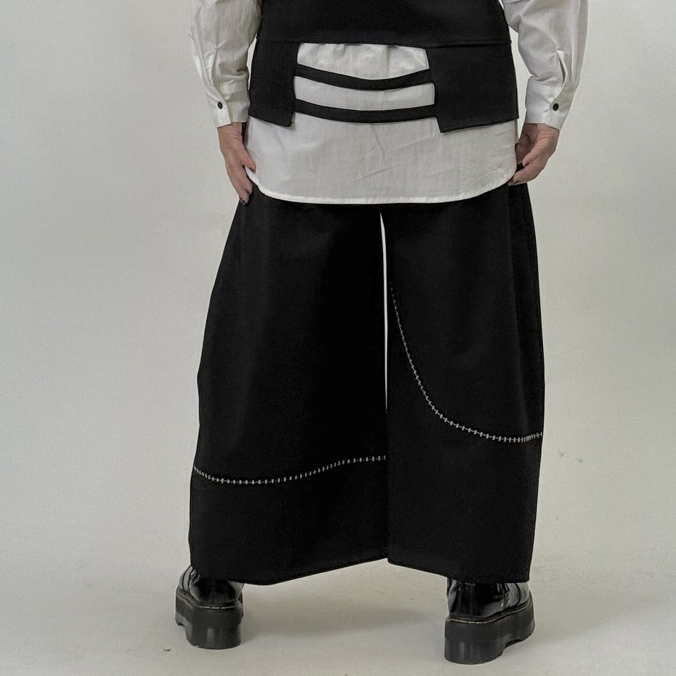 ブランケット風 配色ステッチ ワイドパンツ BPW-25671 [Bell Pony]