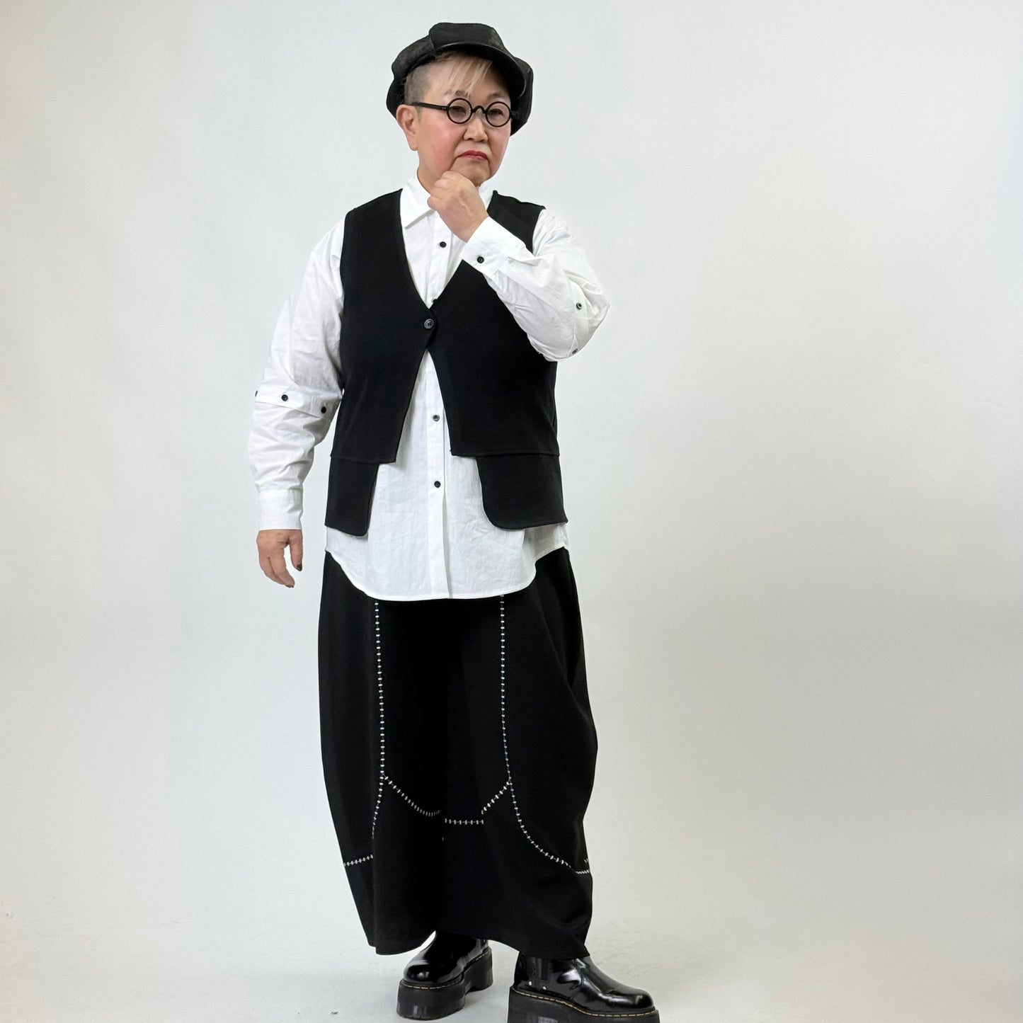 ブランケット風 配色ステッチ ワイドパンツ BPW-25671 [Bell Pony]