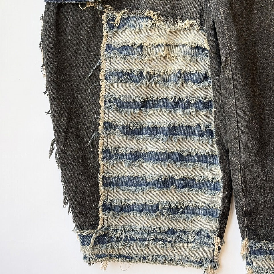 アシンメトリー切り替え パッチワーク デニムオーバーオール  BPW-25543 [Bell Pony]