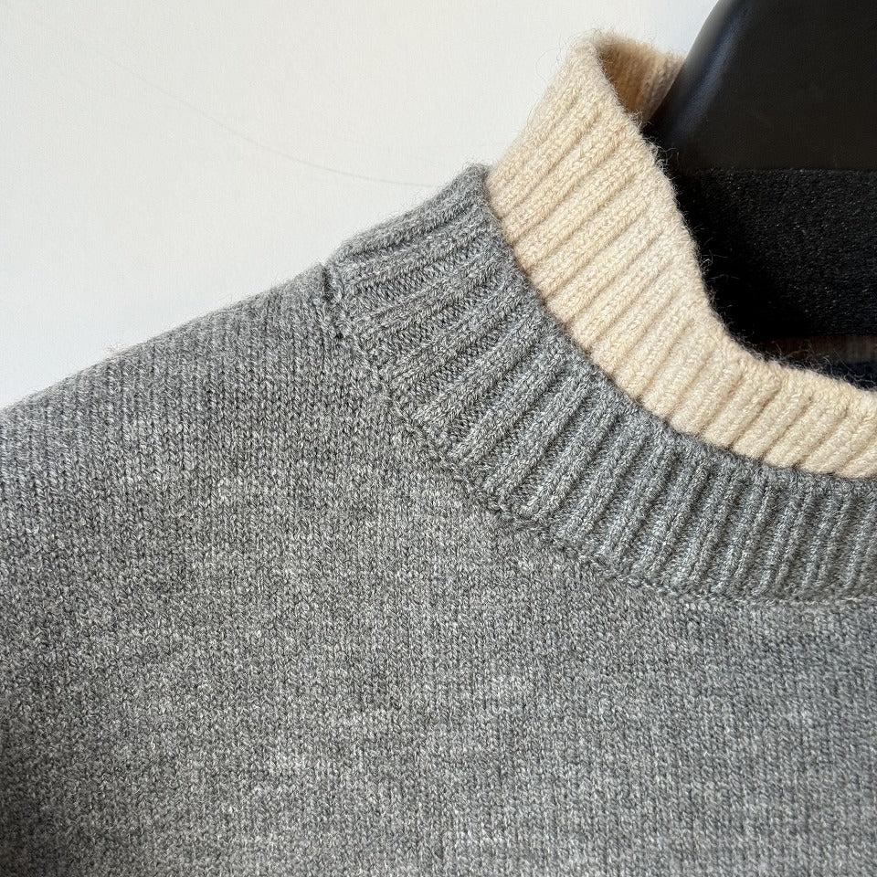 猫刺繍 配色2枚重ねハイネック ニットセーター BPW-25646  [Bell Pony]