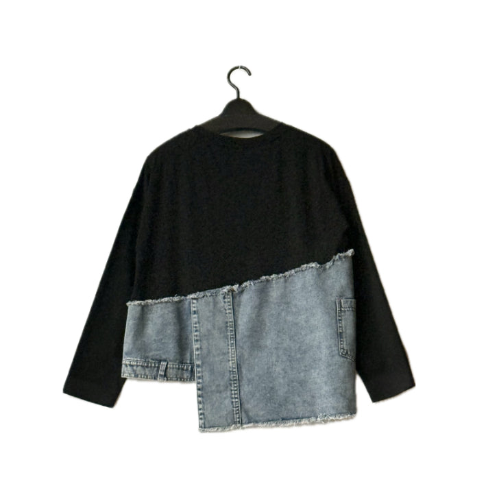 アシンメトリー デニム切替 ロングTシャツ BPA-25265 [Bell Pony]