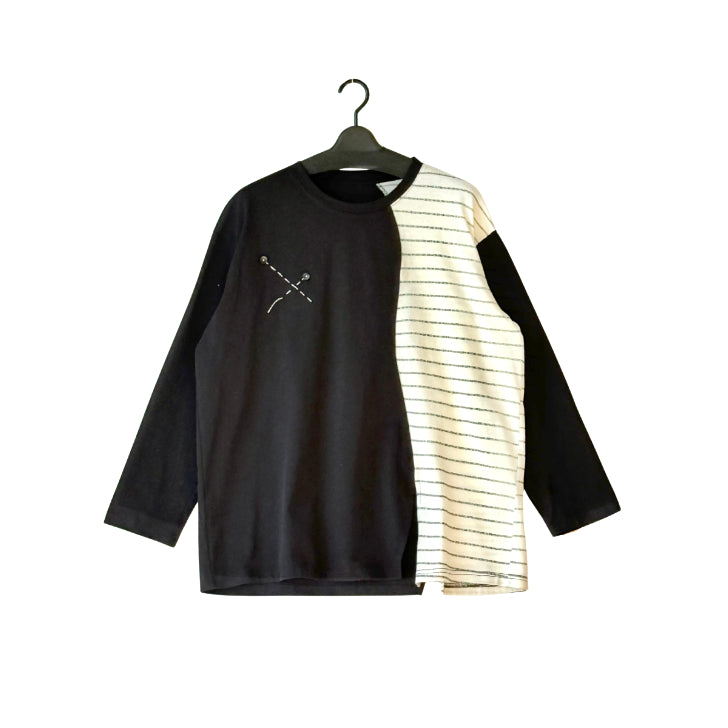アシンメトリー配色切替 ロングTシャツ BPS-26046 [Bell Pony]