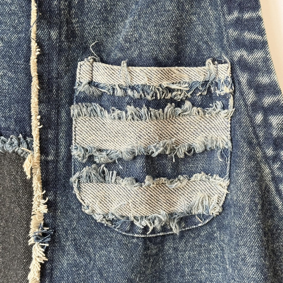 アシンメトリー切り替え パッチワーク デニムオーバーオール  BPW-25543 [Bell Pony]