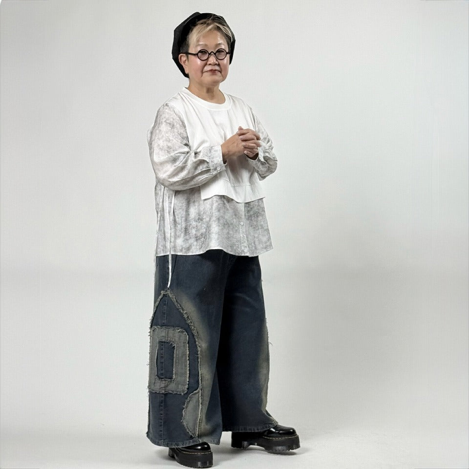 レイヤード風 異素材ドッキングプリントシャツ BPS-26111 [Bell Pony]