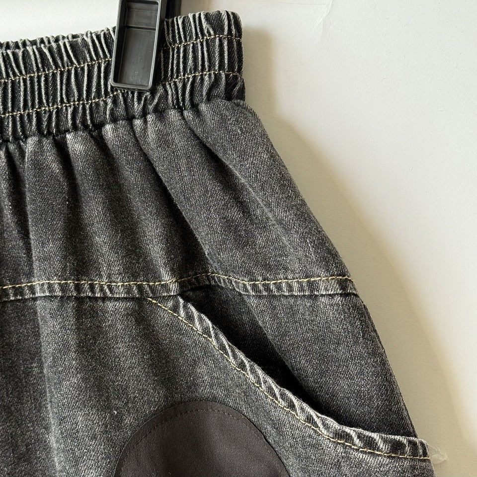 ドット柄 アップリケ デザイン ブラックデニム コクーンパンツ BPS-26060 [Bell Pony]