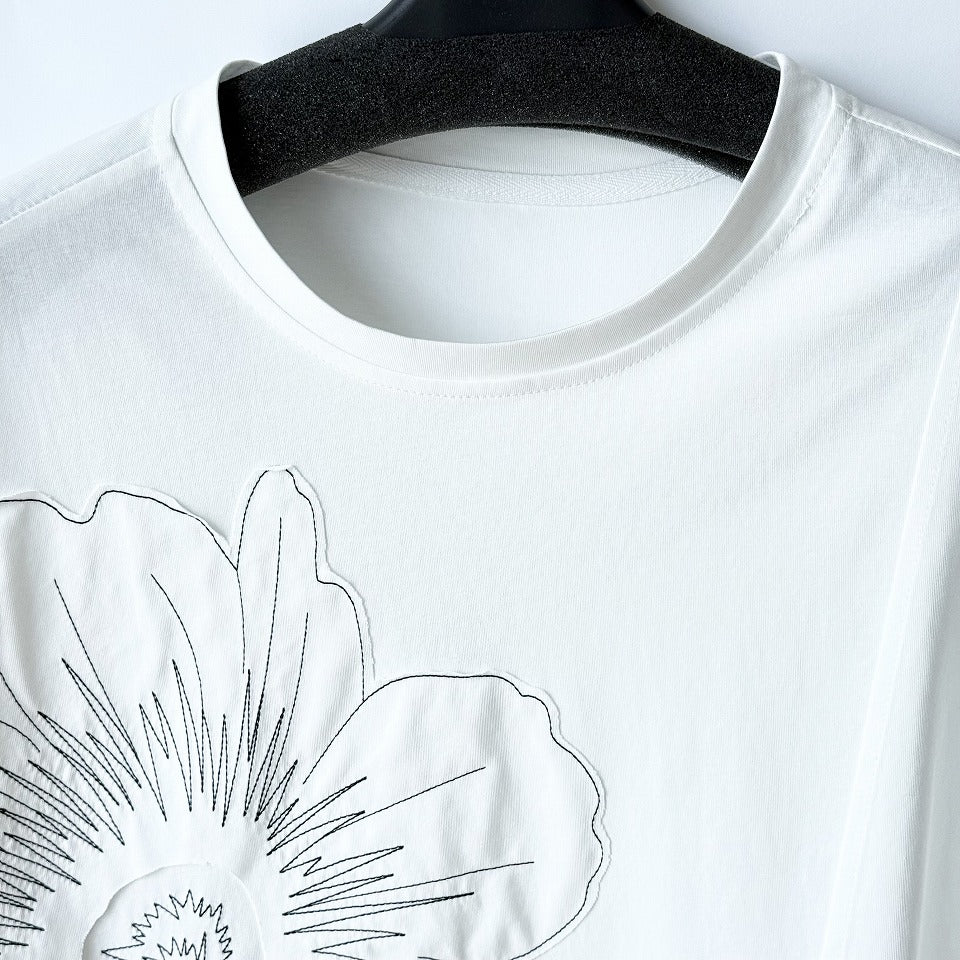 フラワーステッチ アシンメトリー Tシャツ BPS-26676 [Bell Pony]