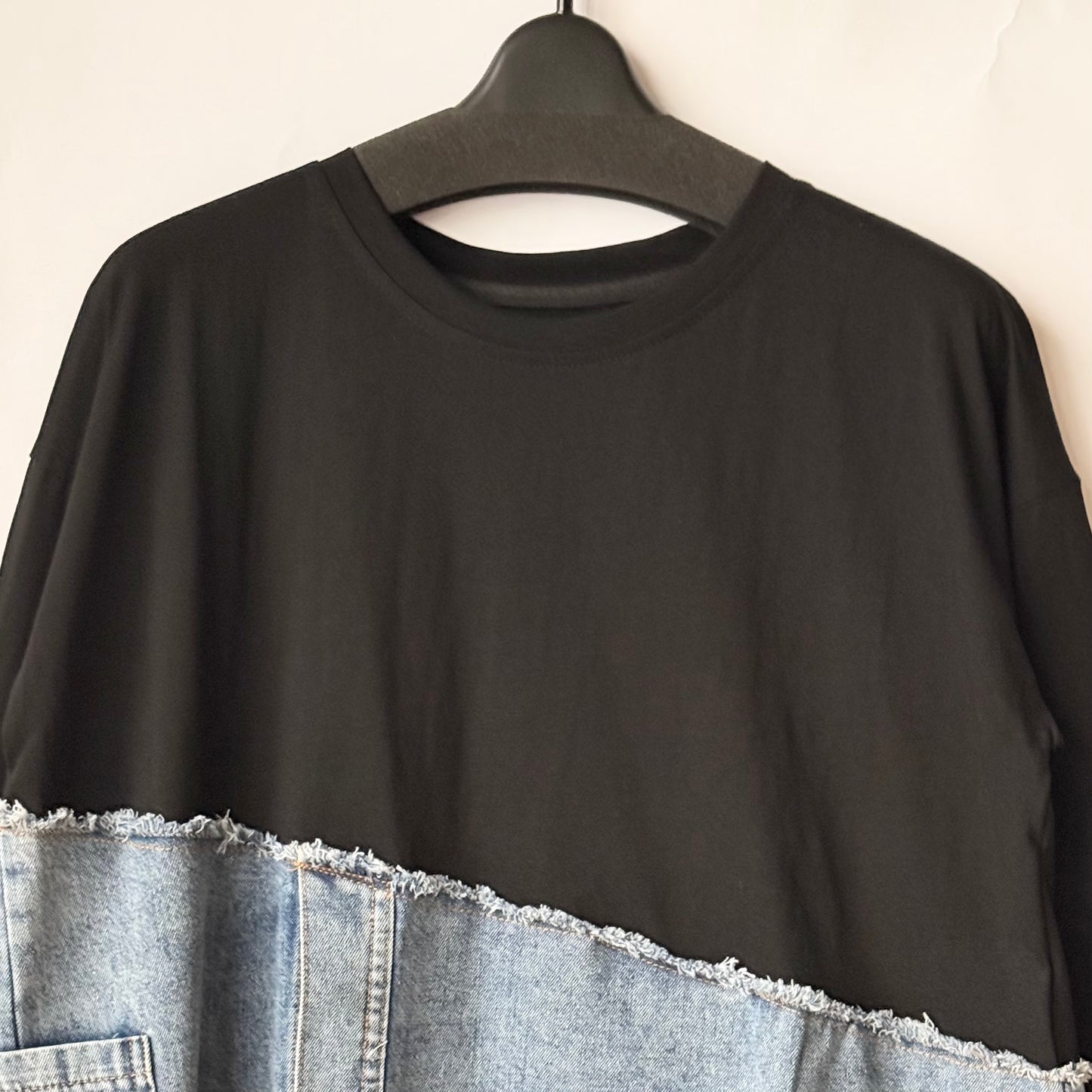 アシンメトリー デニム切替 ロングTシャツ BPA-25265 [Bell Pony]