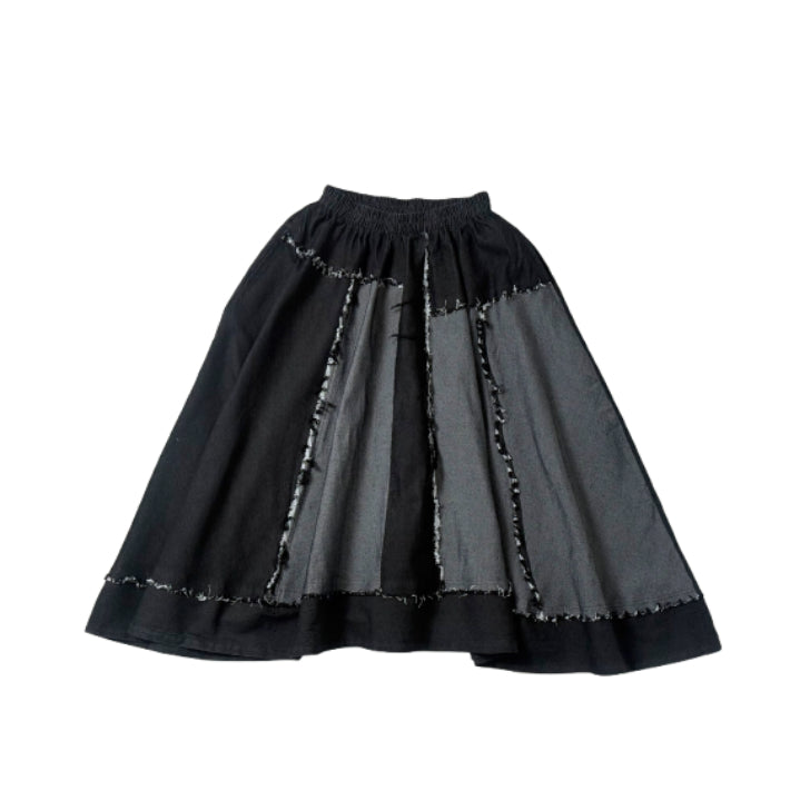 アシンメトリー切り替え デニム フレアロングスカート BPA-25062 [Bell Pony]