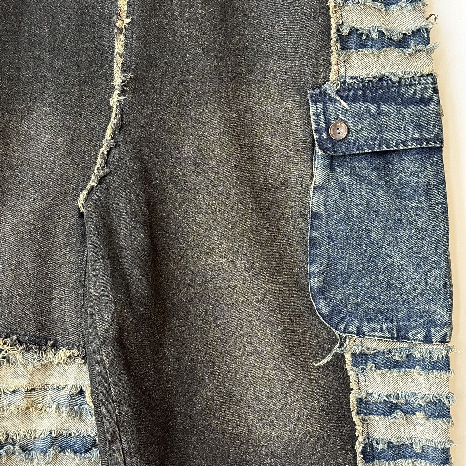 アシンメトリー切り替え パッチワーク デニムオーバーオール  BPW-25543 [Bell Pony]