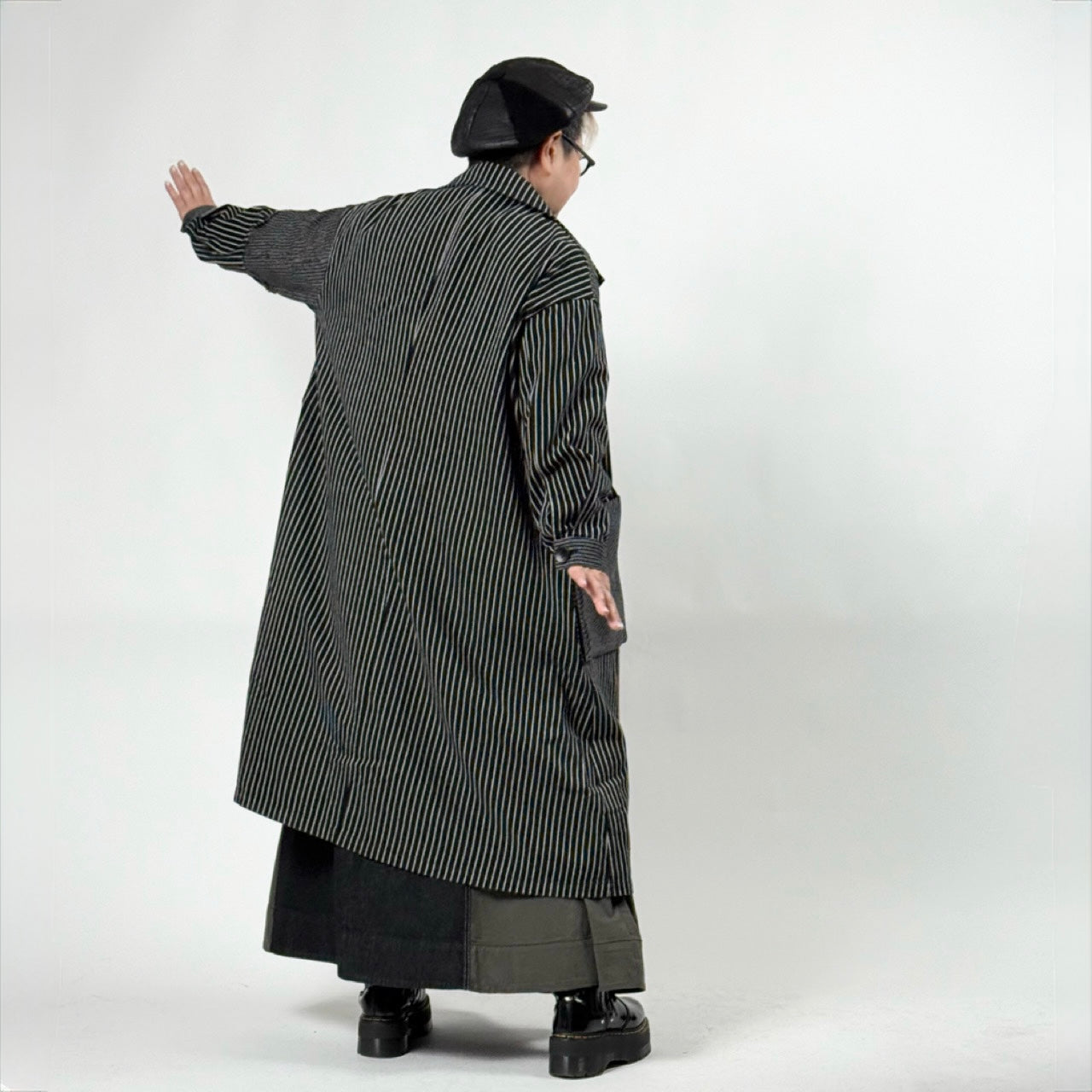 アシンメトリー 異素材切り替え ストライプ デニムコート BPS-26072 [Bell Pony]