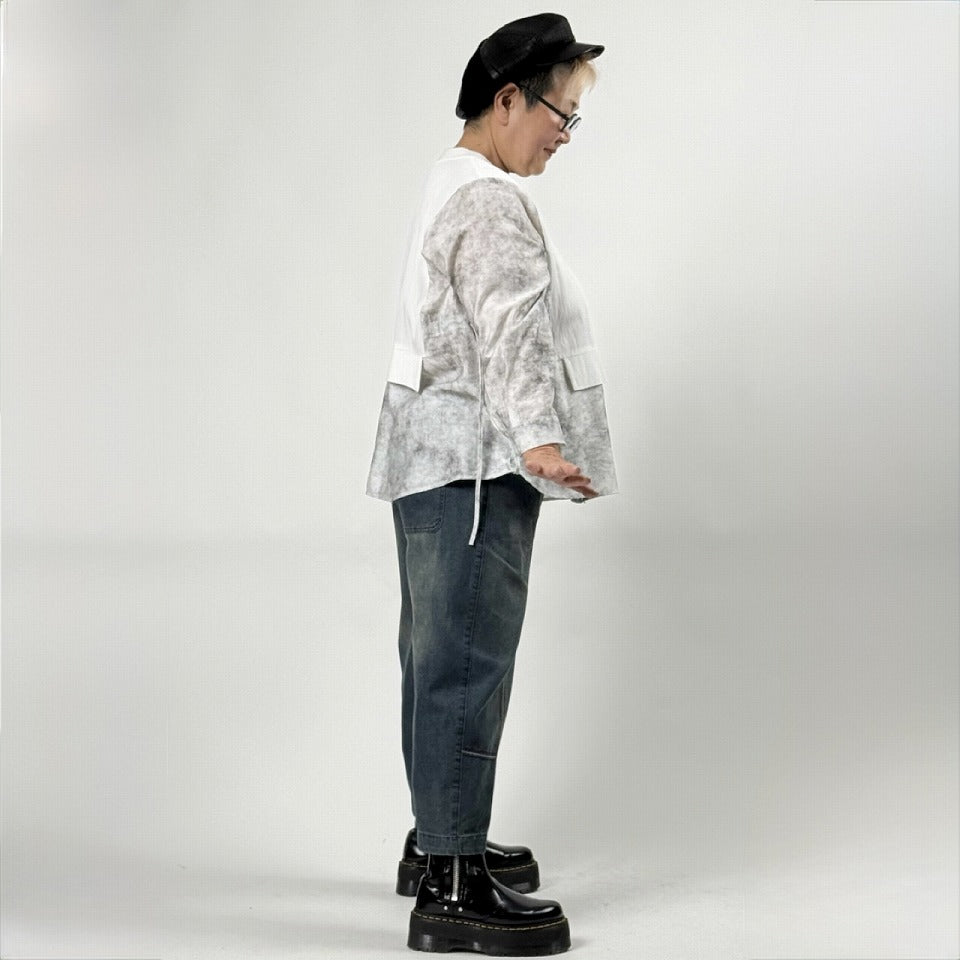 配色飾りステッチ デニムテーパードパンツ BPS-26148  [Bell Pony]