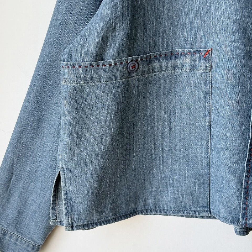 ハンドステッチ風 デザインデニムシャツ BPS-26153 [Bell Pony]