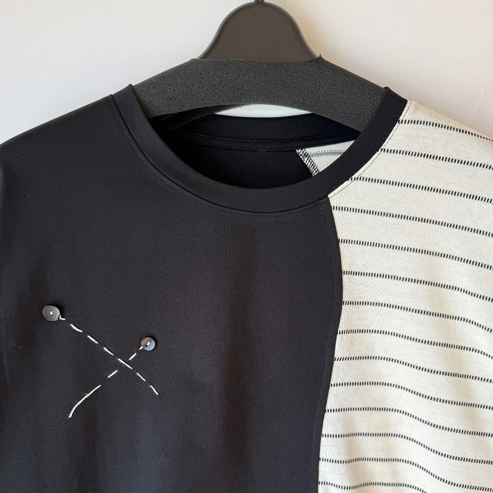 アシンメトリー配色切替 ロングTシャツ BPS-26046 [Bell Pony]