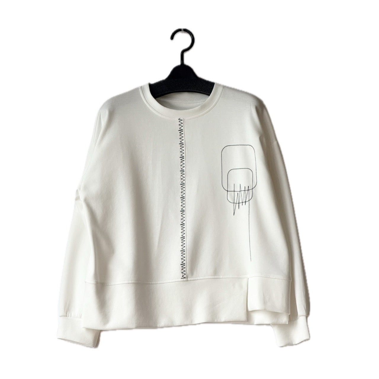 アシンメトリー切替 ジグザグ刺繍 プルオーバー 長袖 BPA-25118 [Bell Pony]