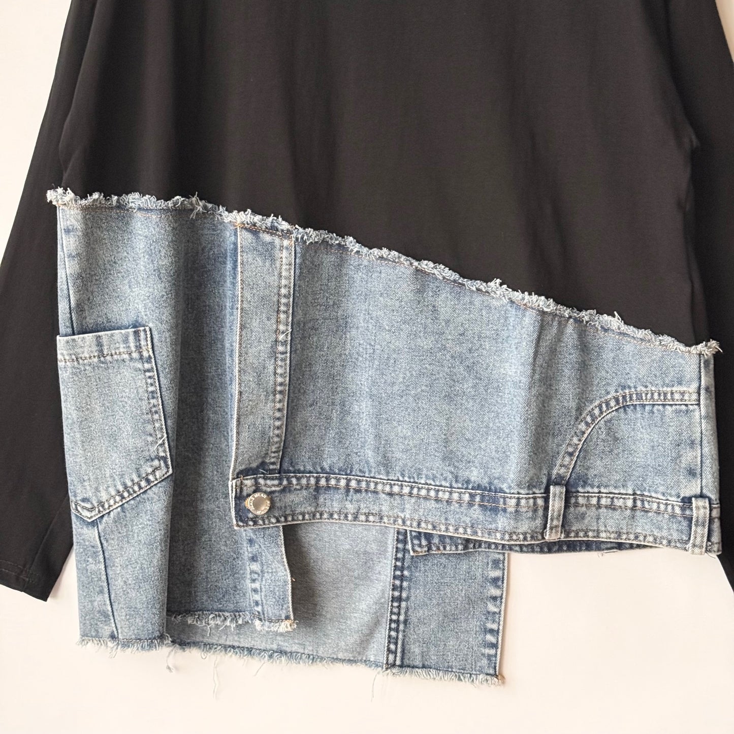 アシンメトリー デニム切替 ロングTシャツ BPA-25265 [Bell Pony]