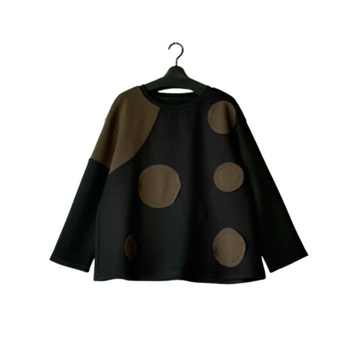 アシンメトリー切替 ドットアップリケ ロングTシャツ BPW-25528 [Bell Pony]
