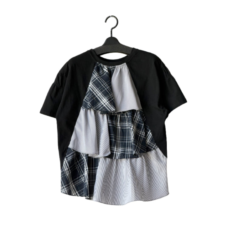 異素材切替え ティアードTシャツ BPS-26646 [Bell Pony]