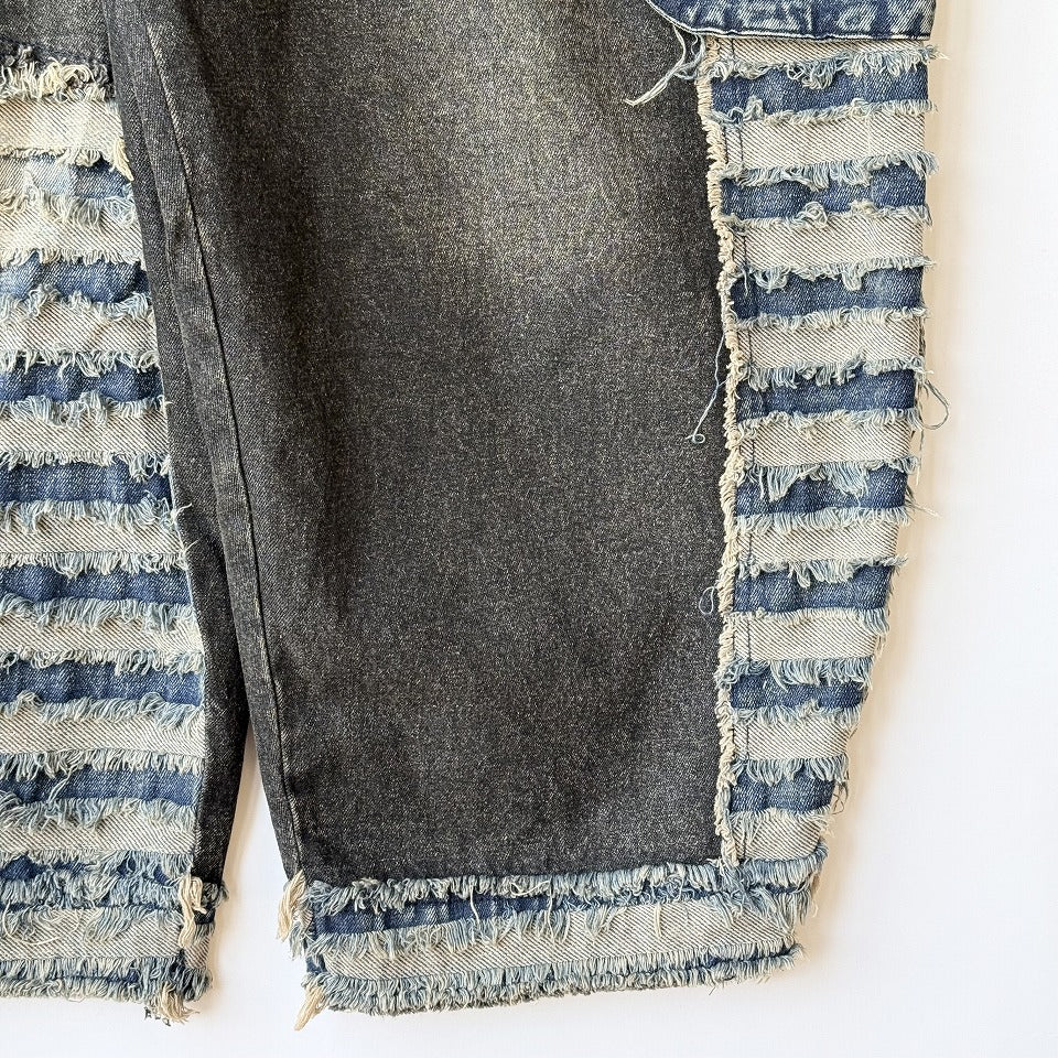 アシンメトリー切り替え パッチワーク デニムオーバーオール  BPW-25543 [Bell Pony]