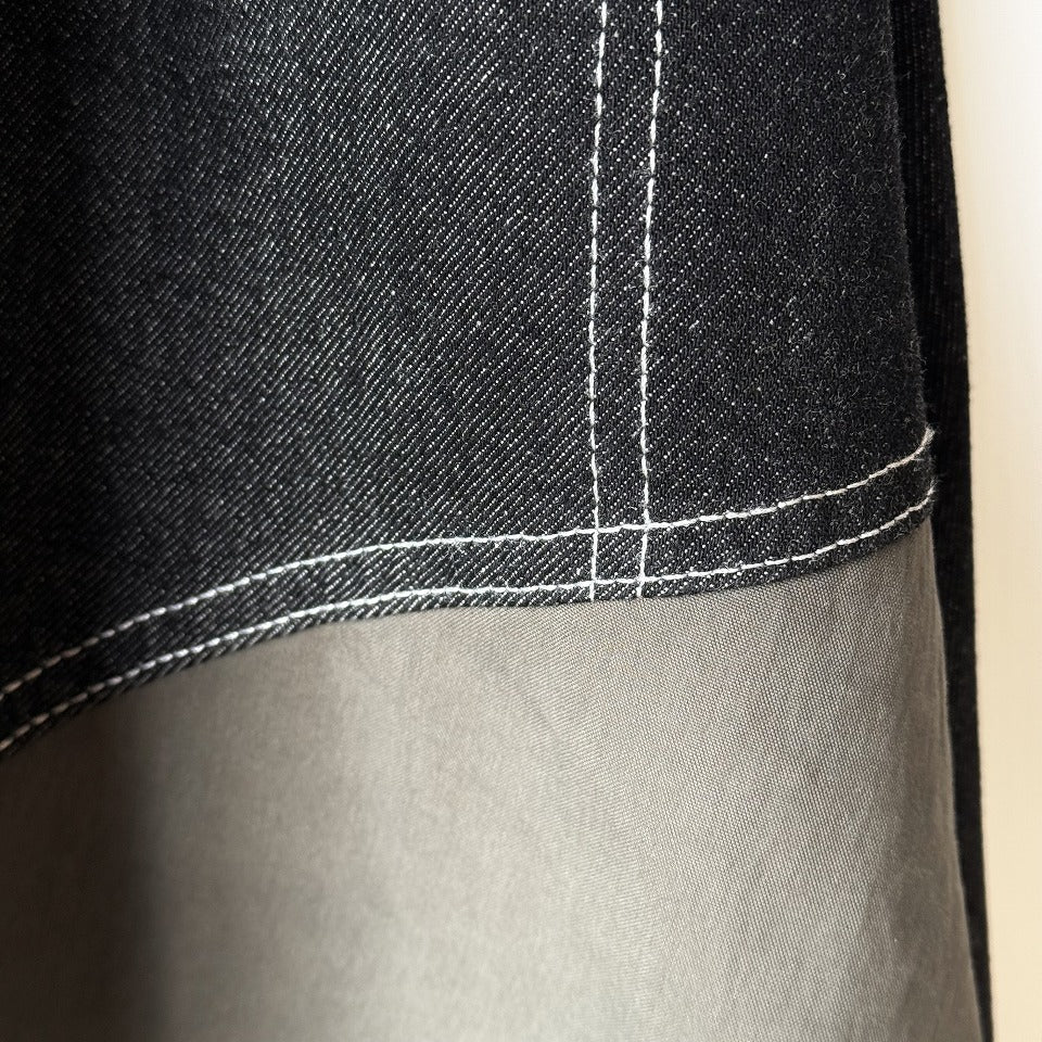 アシンメトリー切り替えデザイン ブラックデニムロングスカート BPS-26055 [Bell Pony]