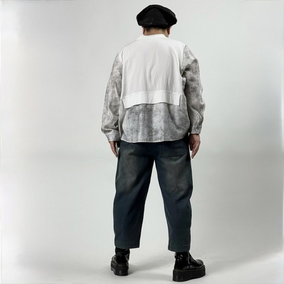 レイヤード風 異素材ドッキングプリントシャツ BPS-26111 [Bell Pony]