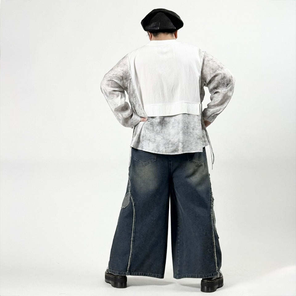 アップリケ刺繍 デニムワイドパンツ BPS-26147 [Bell Pony]