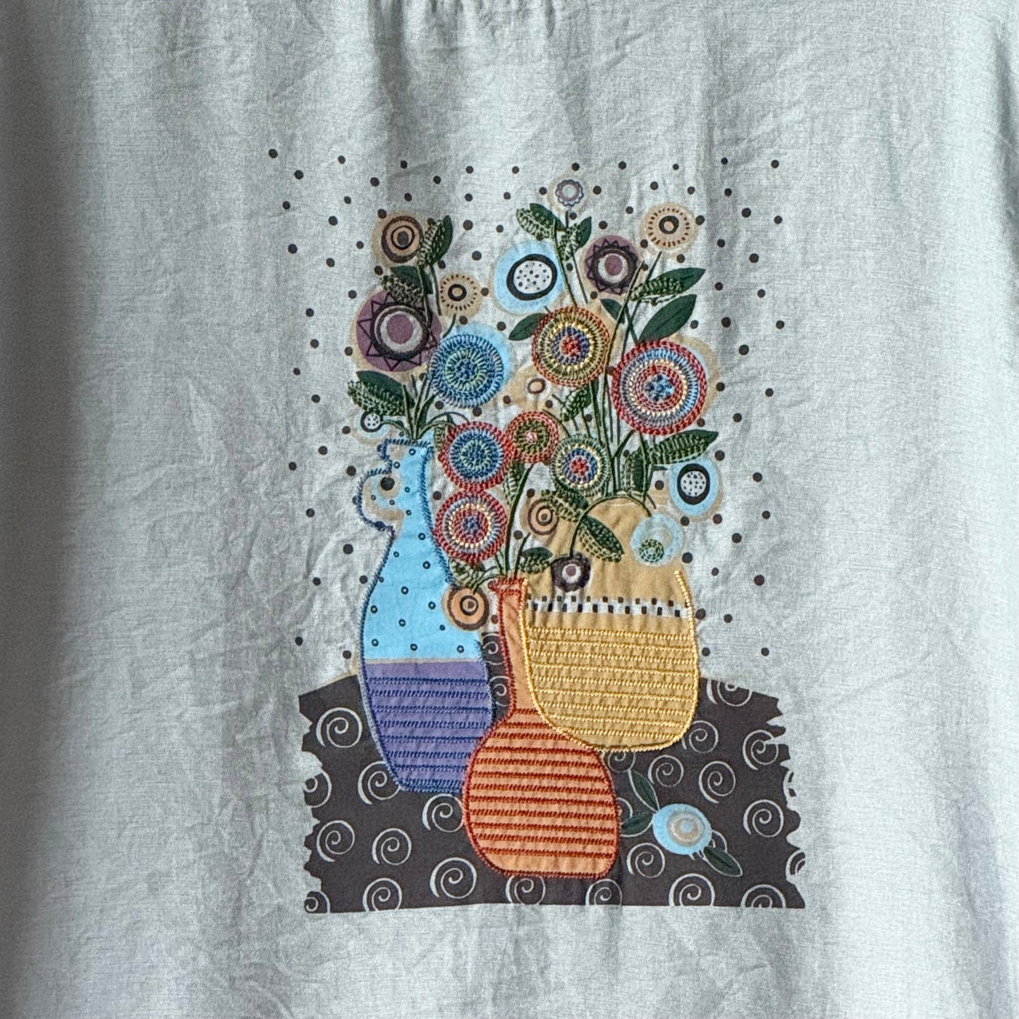 異素材切り替え カラフル花柄 シシュウ+プリント Tシャツ BPS-25512 [Bell Pony]