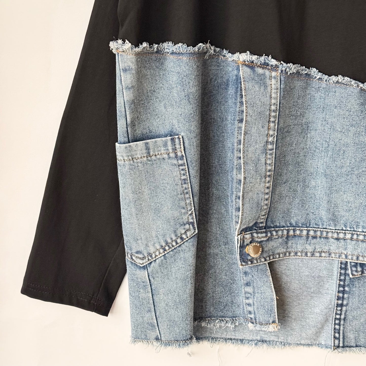 アシンメトリー デニム切替 ロングTシャツ BPA-25265 [Bell Pony]