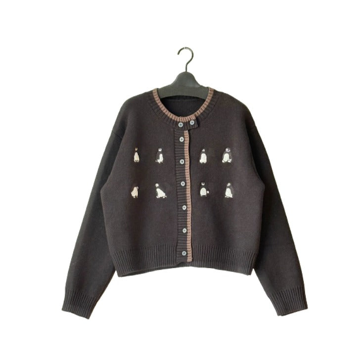 ペンギン刺繍 前開きニットカーディガン BPW-25900 [Bell Pony]