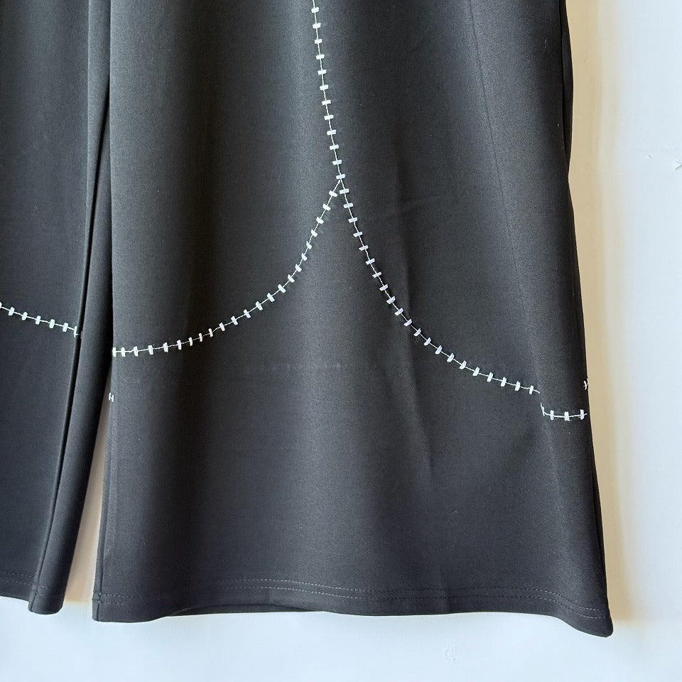 ブランケット風 配色ステッチ ワイドパンツ BPW-25671 [Bell Pony]