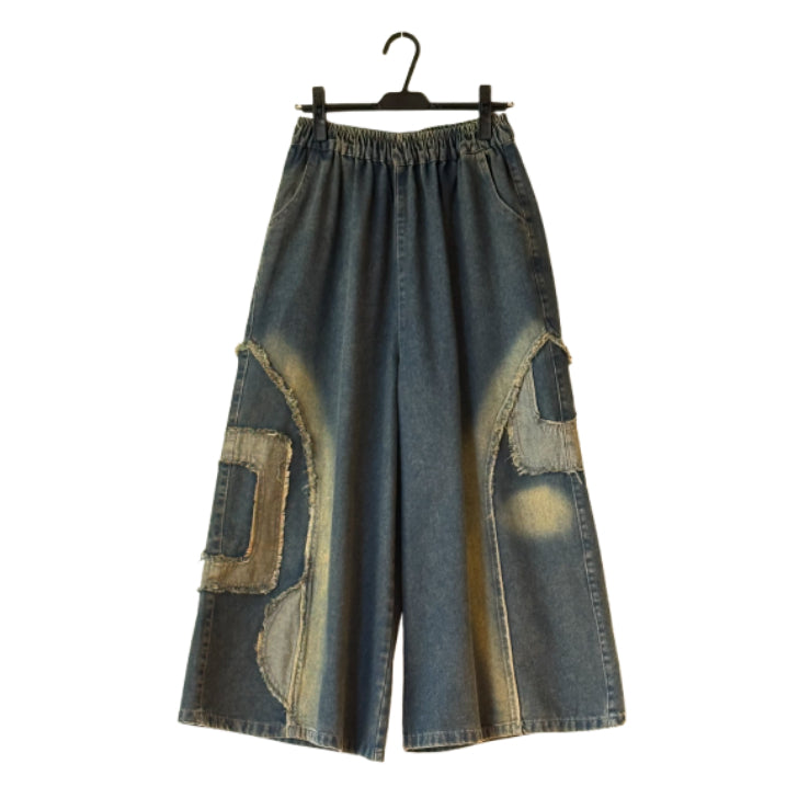 アップリケ刺繍 デニムワイドパンツ BPS-26147 [Bell Pony]