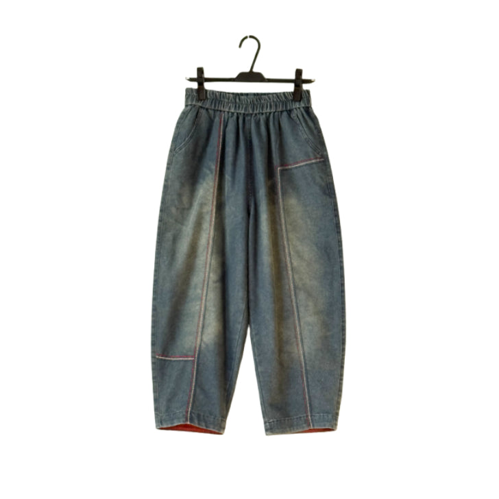 配色飾りステッチ デニムテーパードパンツ BPS-26148  [Bell Pony]