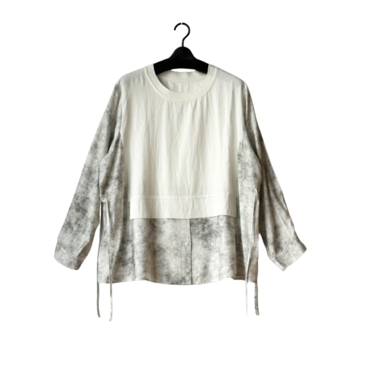 レイヤード風 異素材ドッキングプリントシャツ BPS-26111 [Bell Pony]